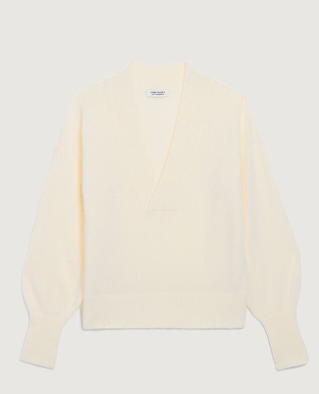 Pullover mit V-Ausschnitt aus Kaschmir K300 ecru beige