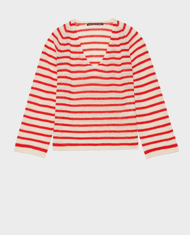 Gestreifter Pullover aus Leinen Str butter fieryred