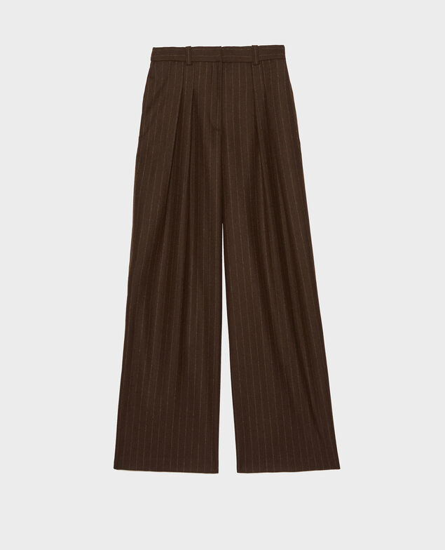 YVONNE - Hose weite Wollhose mit hoher Taille Stripe coffee bean