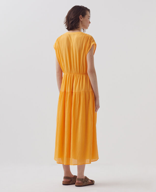 Langes Kleid aus Plissee-Baumwolle H450 artisan's gold