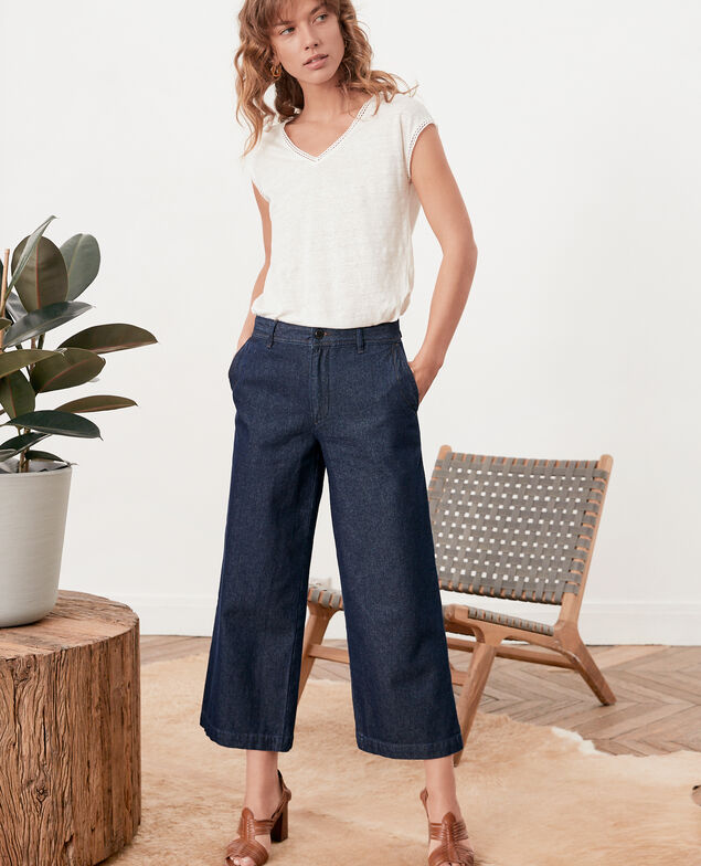 Cropped-Jeans mit breitem Bein Indigo