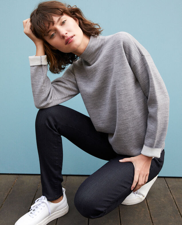Doppelseitiger Pullover aus Merinowolle Light heather grey/off white