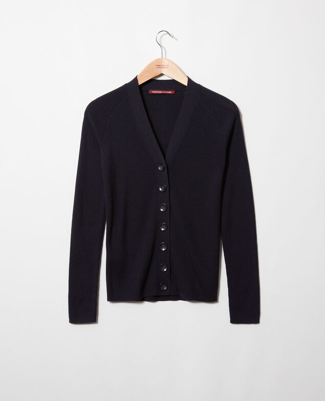 Zeitloser Cardigan 100% Merinowolle Noir