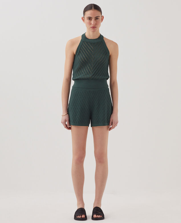 Rückenfreies Top mit Strukturstrick J590 spruce green