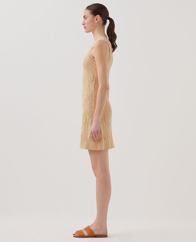 Kurzes Häkelkleid mit Blumenmotiv J300 natural