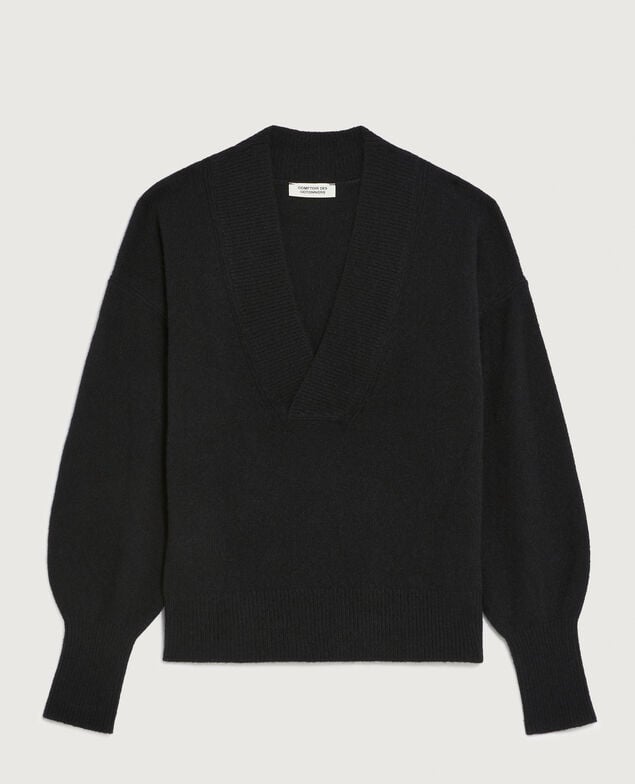Pullover mit V-Ausschnitt aus Kaschmir H091 black beauty