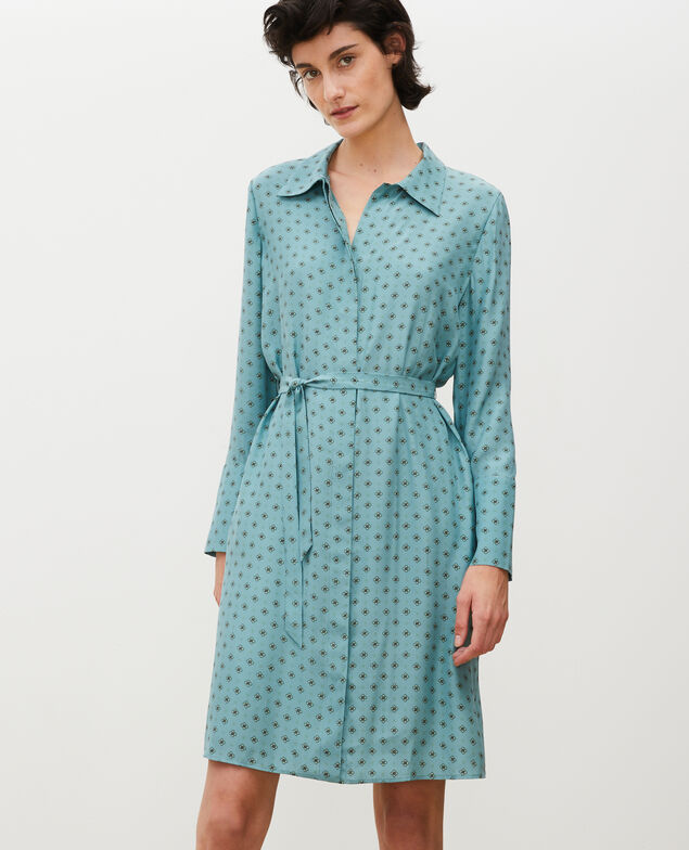 Hemdkleid aus Seide mit Gürtel Print mosaique treillis