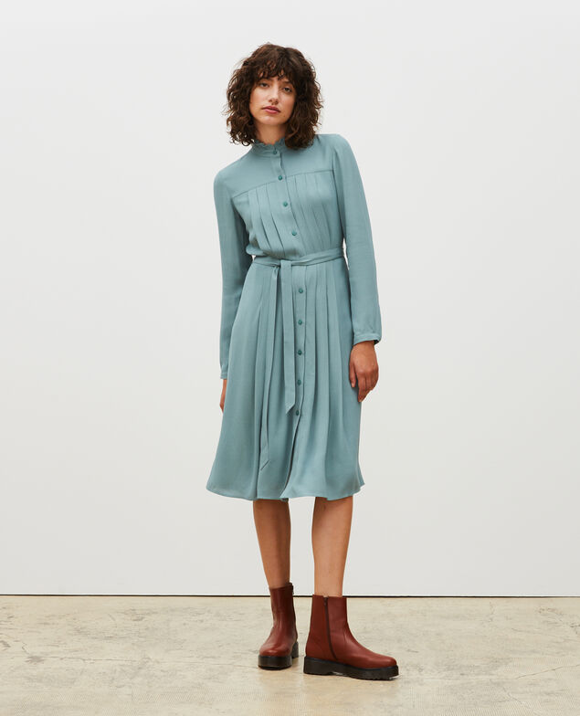 Plissee-Kleid mit Gürtel  Treillis