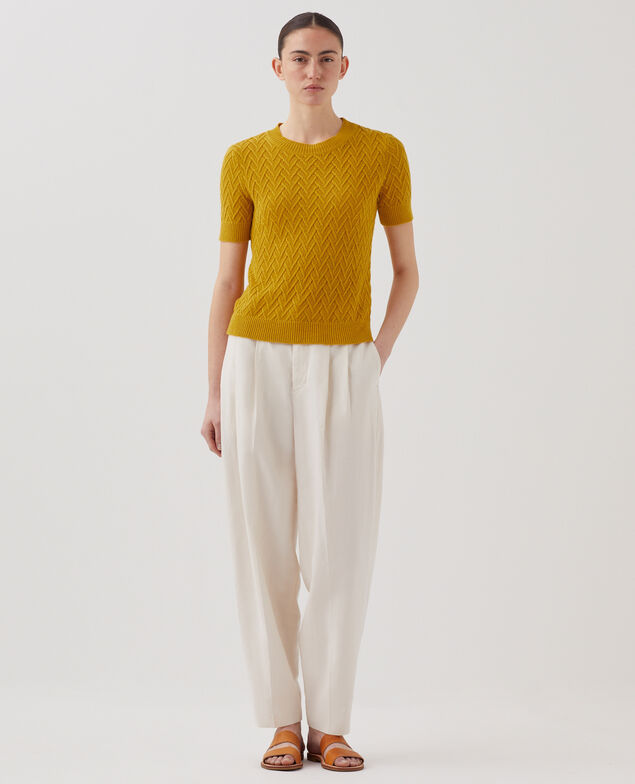Kurzärmliger Pullover aus Leinen J480 gold flake