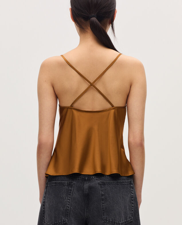 Satiniertes Top mit schmalen Trägern K340 bone brown
