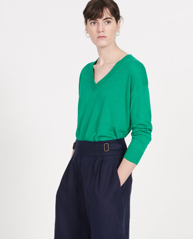 Pullover aus Leinen und Bio-Baumwolle Golf green