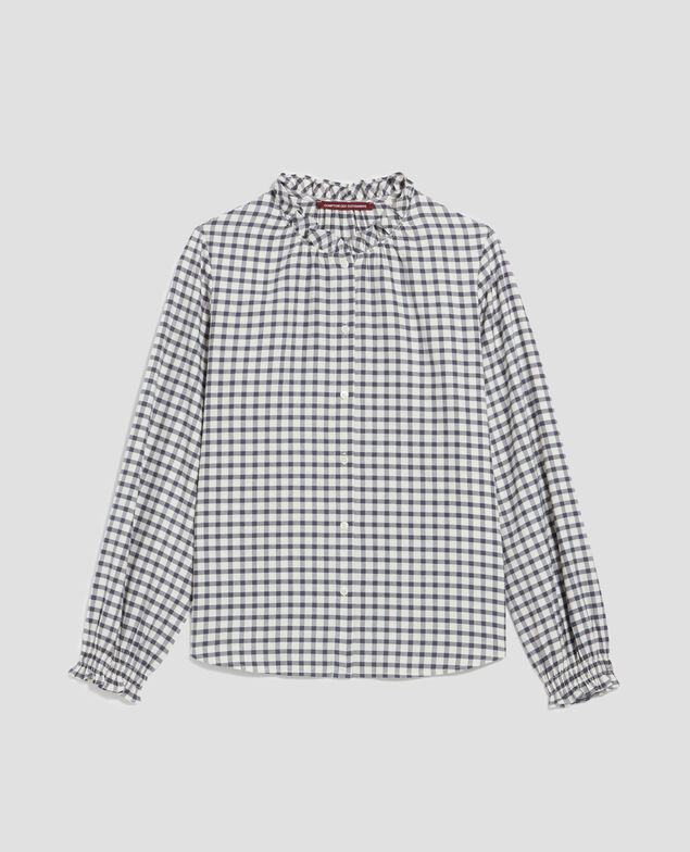 Bluse mit Volant-Kragen I072 check creme gray