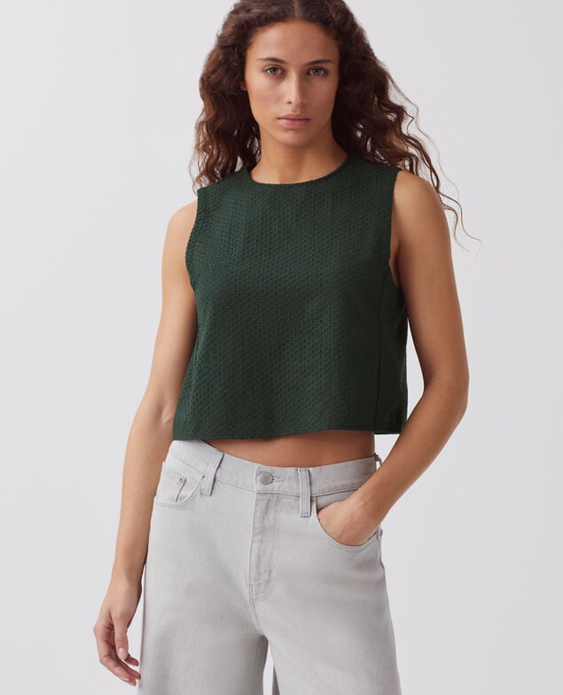Ärmelloses besticktes Top aus Baumwolle J590 spruce green