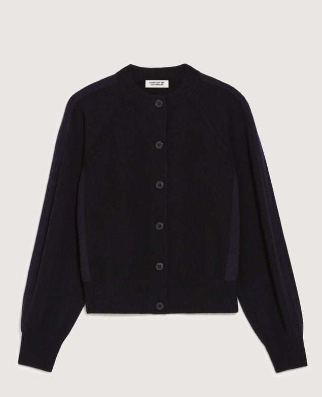 Cardigan mit Rundhalsausschnitt aus Kaschmir K090 black st navy