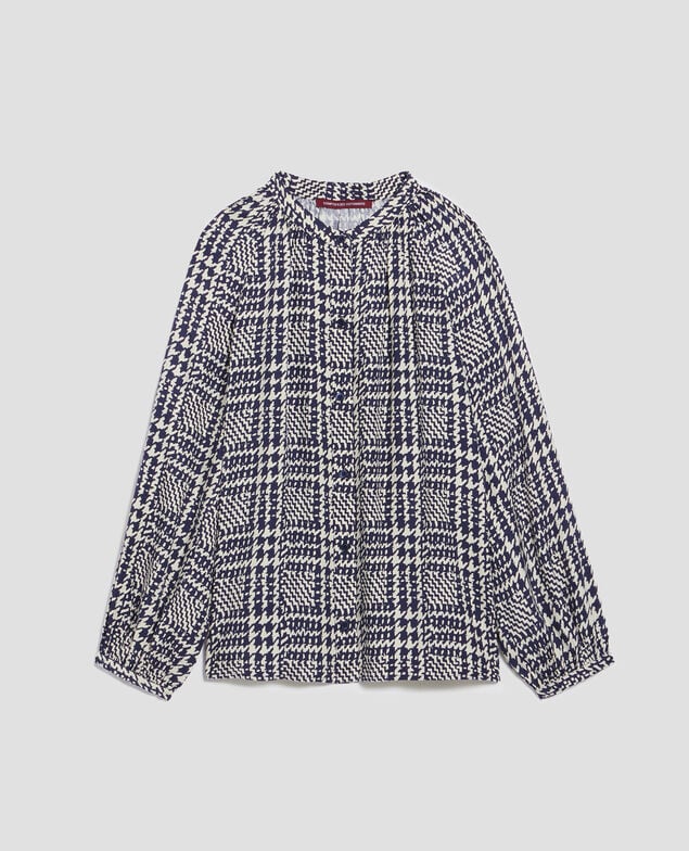 Fließend fallende Langarmbluse I681 houndstooth ble