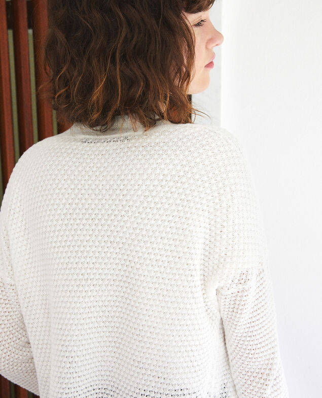 Cardigan mit Ajourmusterstrick Weiß