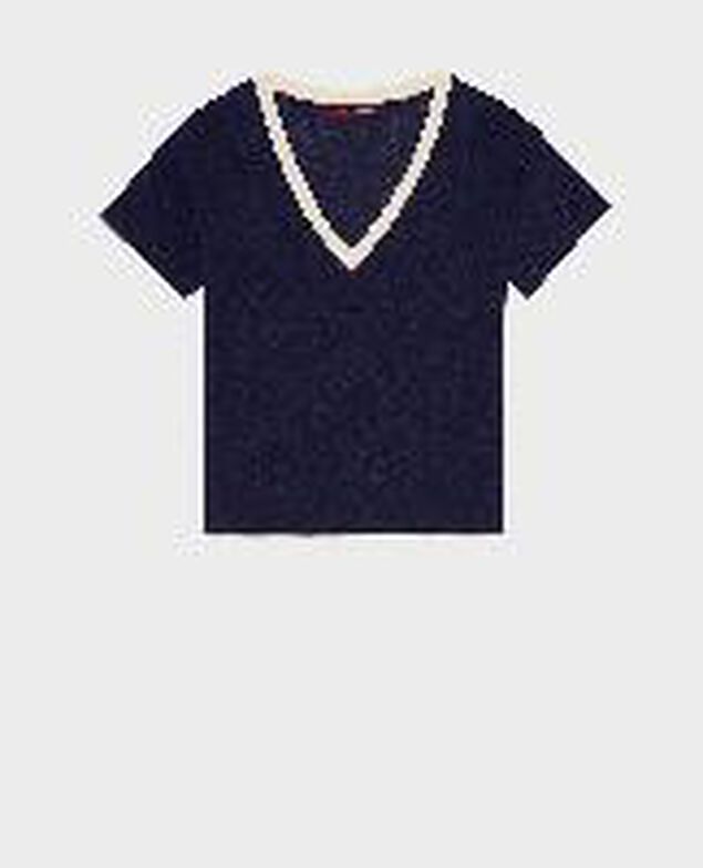 SARAH - T-Shirt mit V-Ausschnitt aus Leinen 5062d str maritime butter