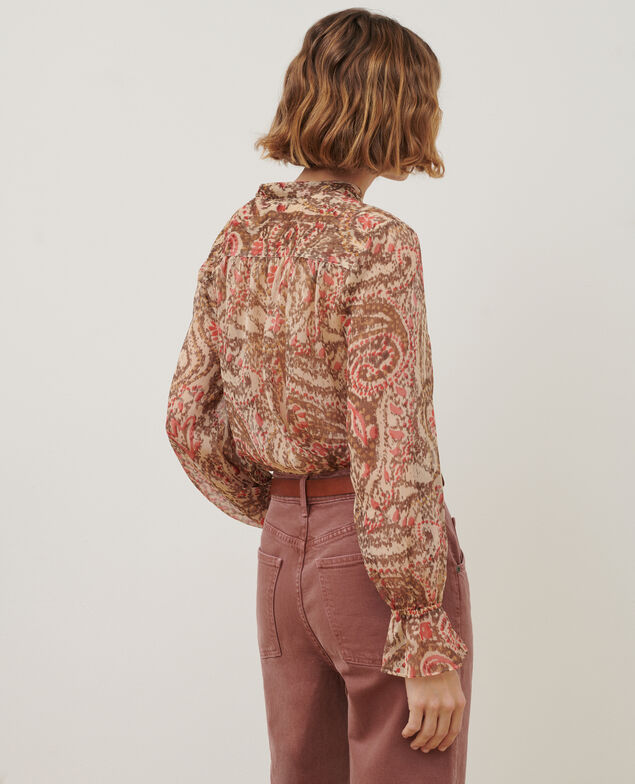 Langarmbluse A322 print ikat beige