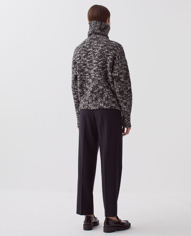 Rollkragenpullover mit Reißverschluss I099 boucle blk/white