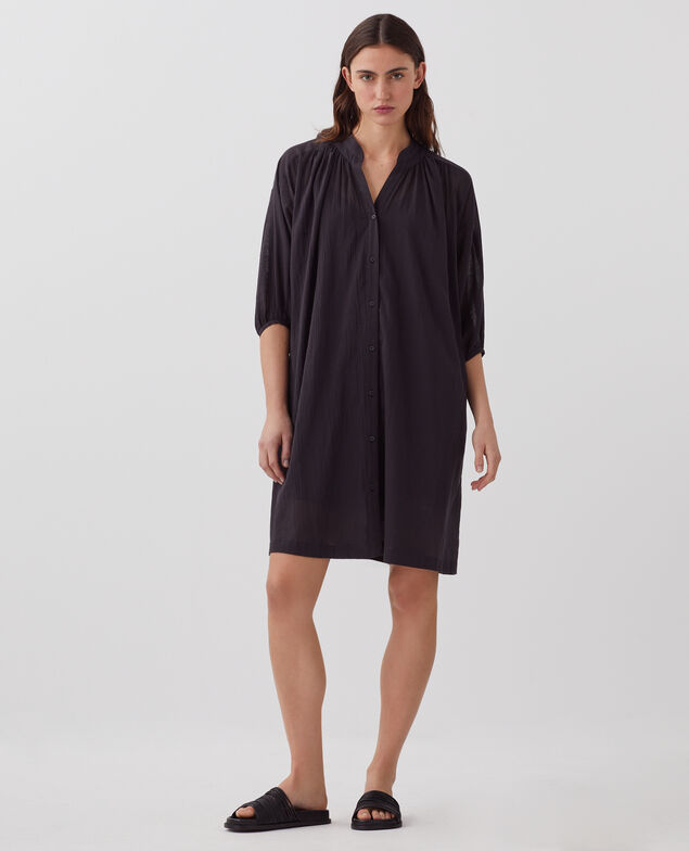 Kurzes weites Kleid aus Knitterbaumwolle H091 black beauty
