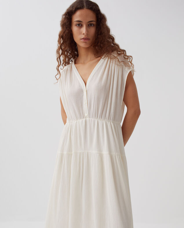 Langes Kleid aus Plissee-Baumwolle H303 white swan