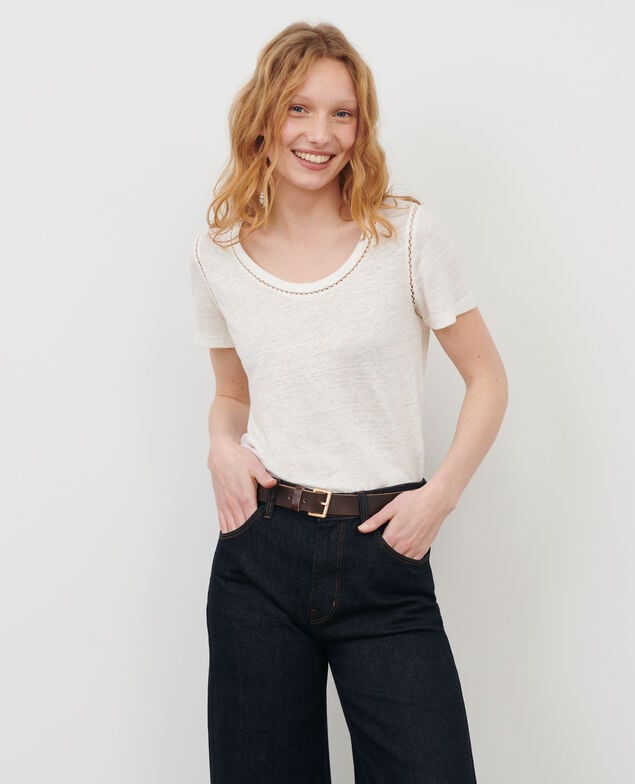 T-Shirt aus Leinen Gardenia