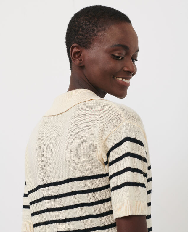 Kurzärmliges Poloshirt aus Leinen 7101c 102 stripes