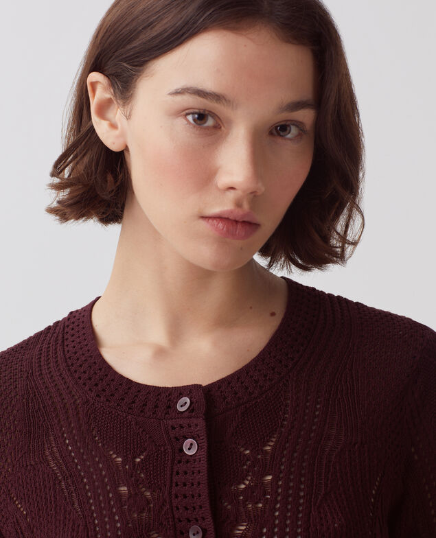 Häkelcardigan mit Blumenmotiv J380 decadent chocolate