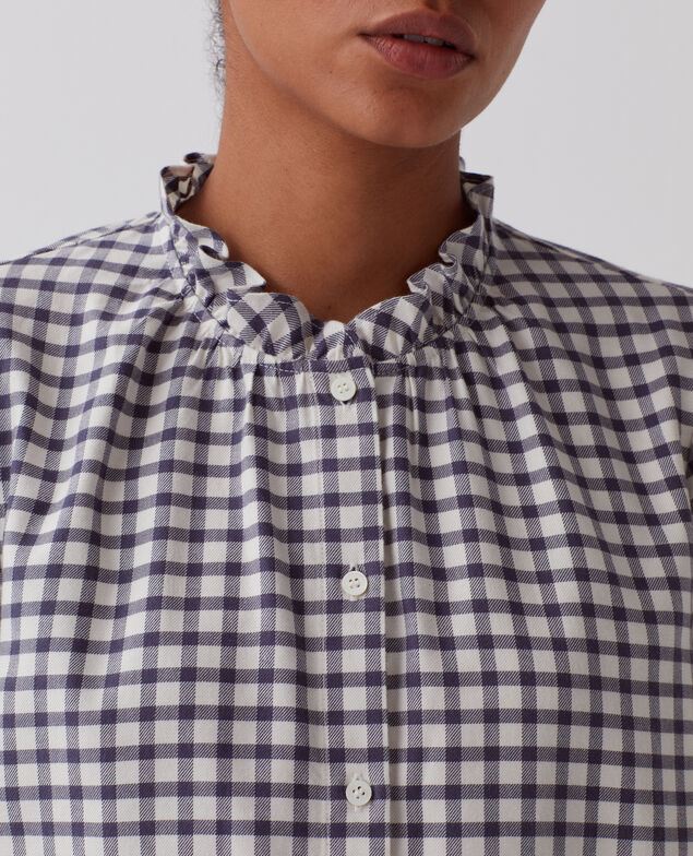 Bluse mit Volant-Kragen I072 check creme gray