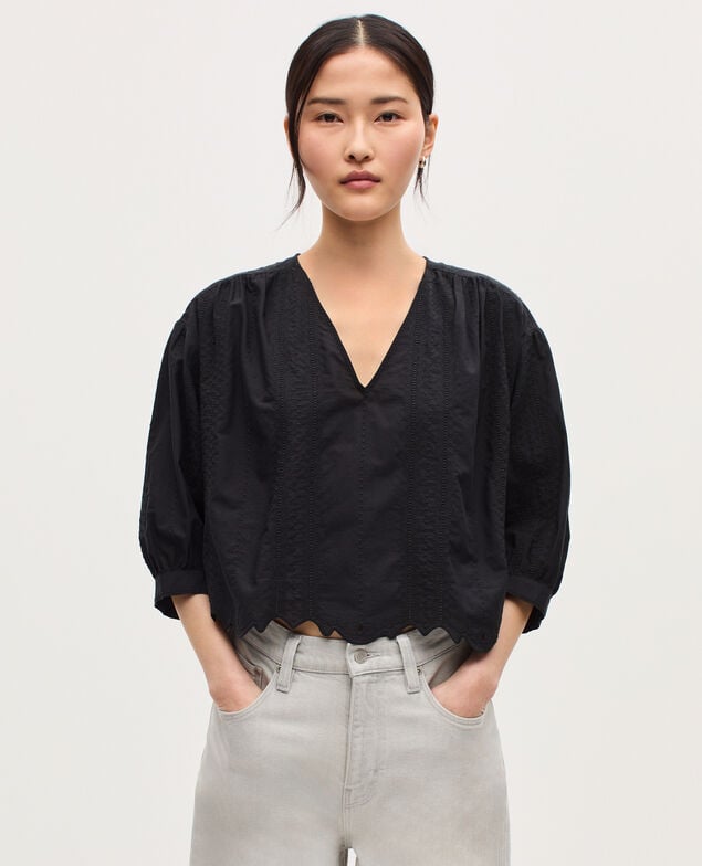 Bestickte Bluse aus Baumwolle H091 black beauty