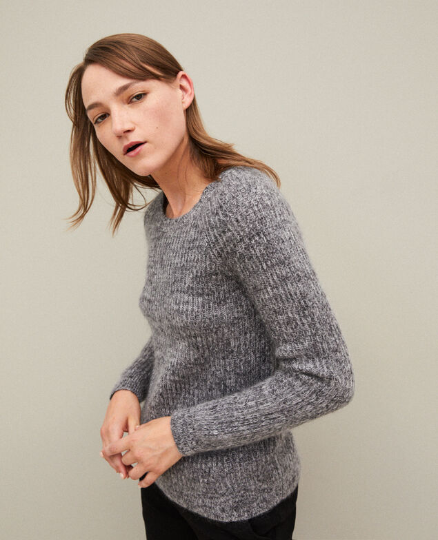Melierter Pullover aus Mohair Light grey/noir/silver gray