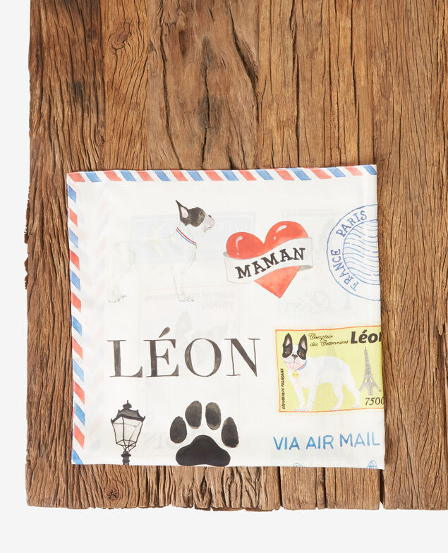 Seidentuch mit Leon-Motiv Off white