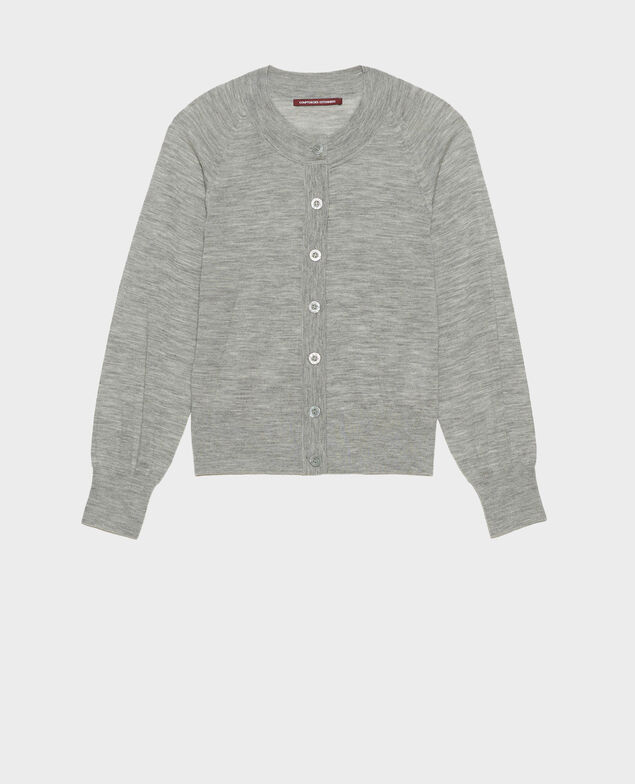 Cardigan aus Merinowolle mit Rundhalsausschnitt Light grey melange
