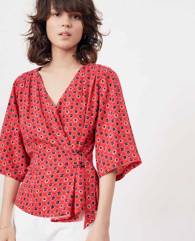 Gemusterte Bluse mit Schnalle Dandelion ultra pink