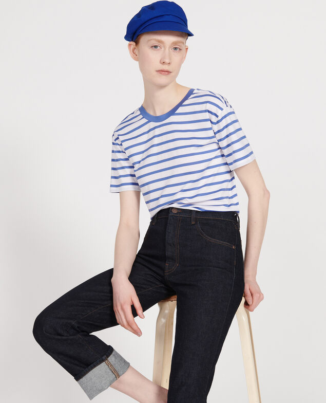 T-Shirt aus ägyptischer Baumwolle Stripes optical white amparo blue