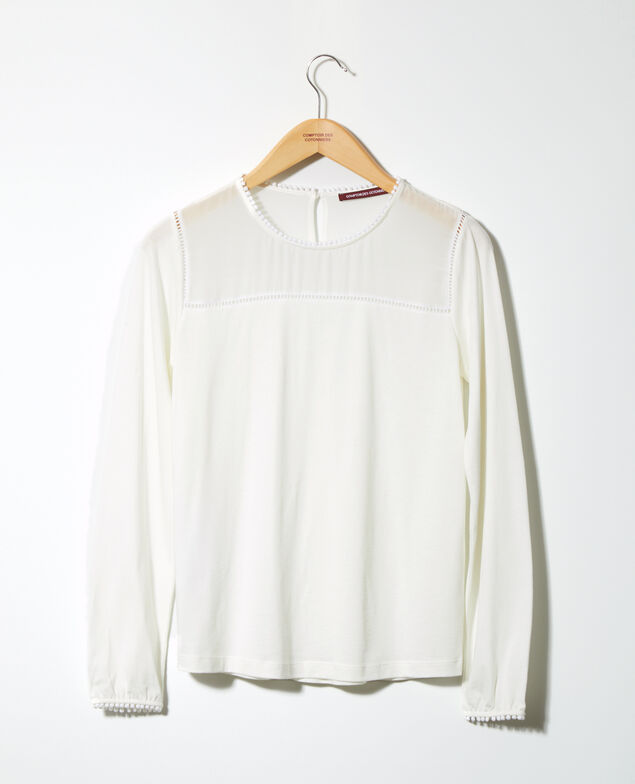 T-Shirt aus Bimaterial mit Troddeldetails Weiß