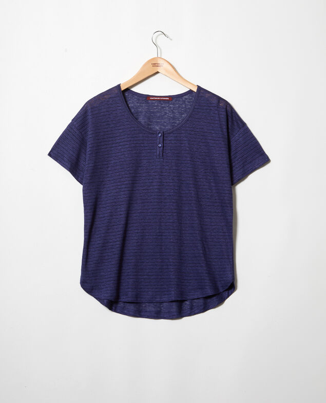 Glänzendes T-Shirt mit Leinen Sapphire navy