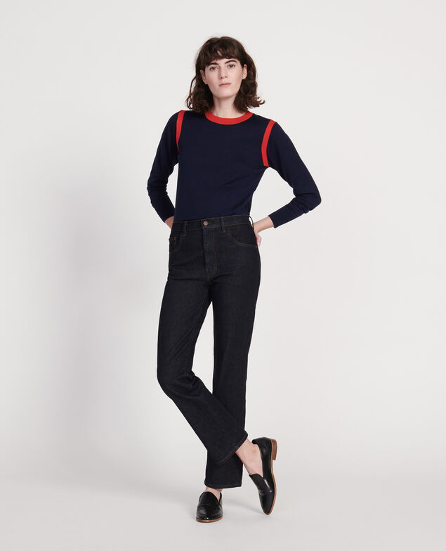 Pullover mit Seideund Kaschmir Stripes maritime blue fiery red