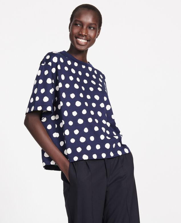 Gepunktetes Boxy T-Shirt aus Baumwolle Dots maritime blue