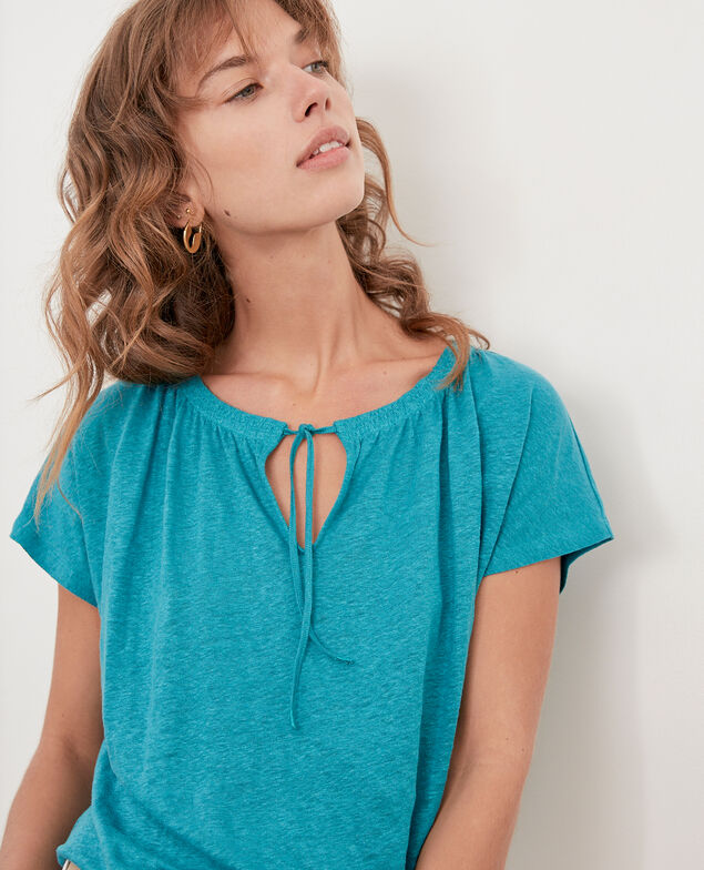 T-Shirt aus Leinen Pacific green