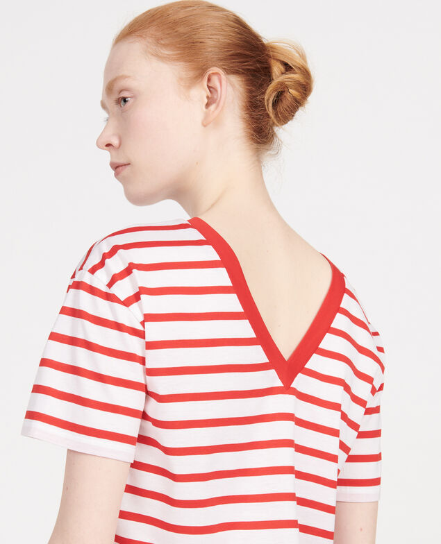 T-Shirt aus ägyptischer Baumwolle Stripes optical white fiery red