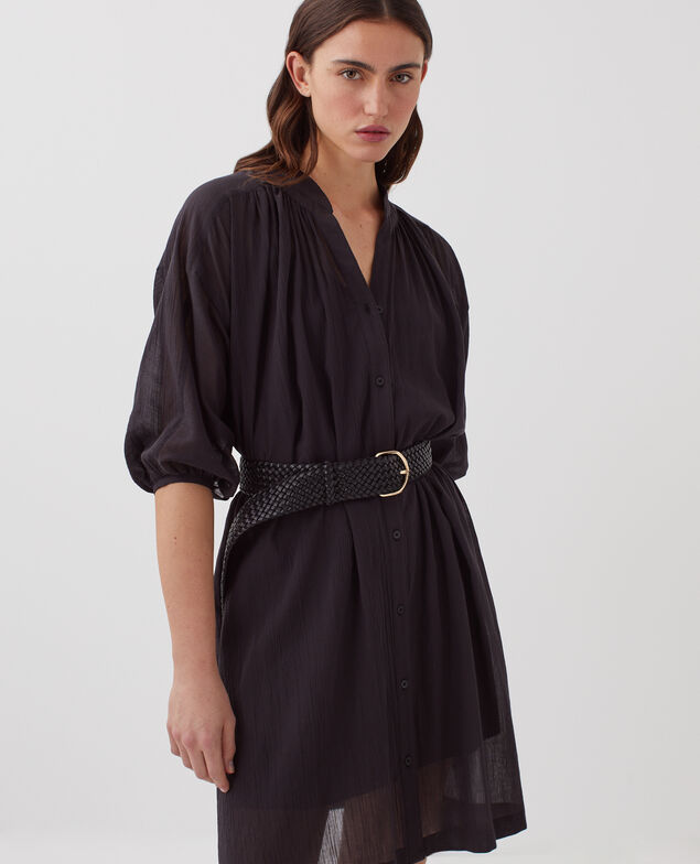 Kurzes weites Kleid aus Knitterbaumwolle H091 black beauty