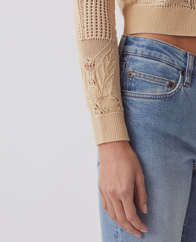 Häkelcardigan mit Blumenmotiv J300 natural