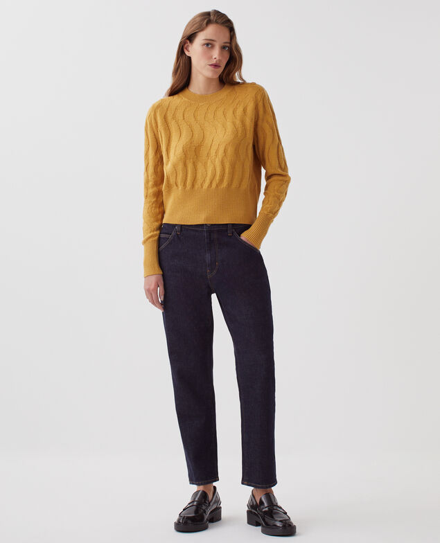 Pullover mit Rundhalsausschnitt aus Merinowolle J490 mustard gold
