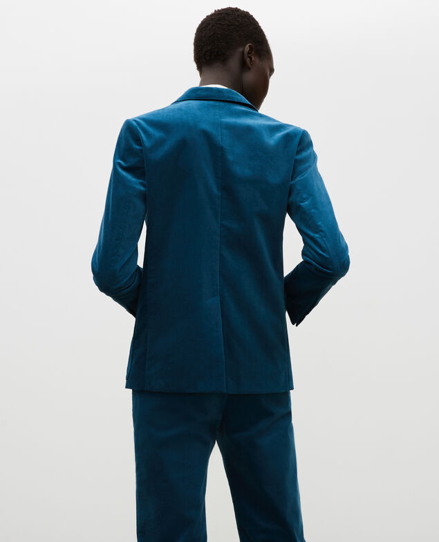 Blazer aus Samt zwei Knöpfe Blue coral