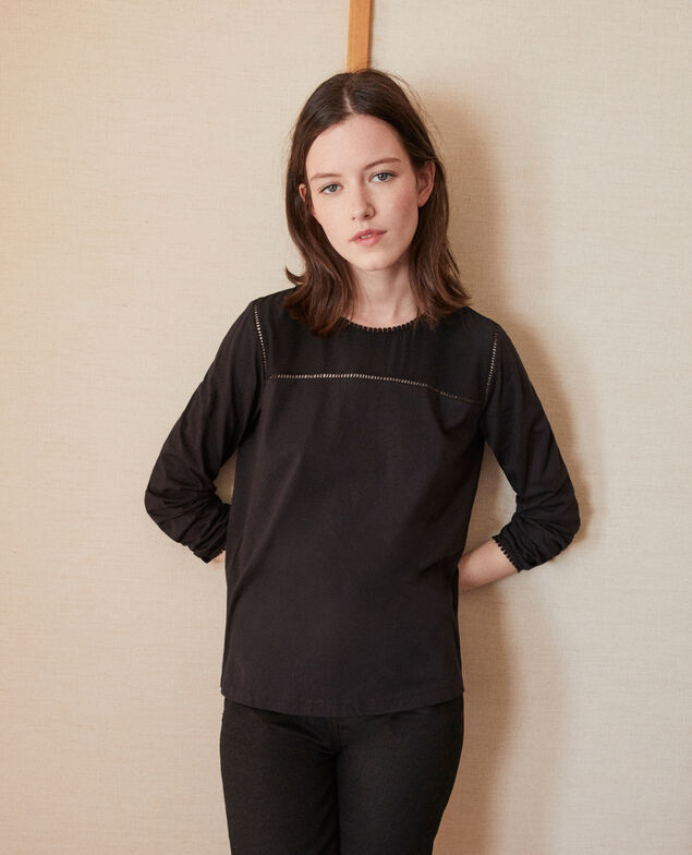 T-Shirt aus Bimaterial mit Troddeldetails Noir