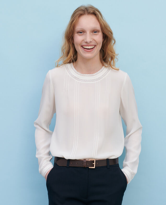 Fließende Bluse aus Seide und Spitze Gardenia