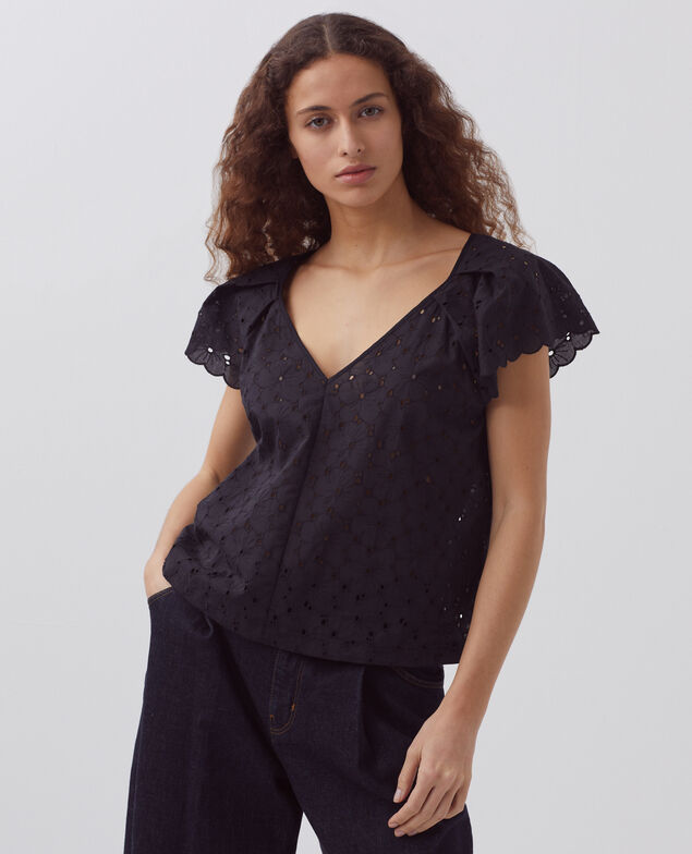 Besticktes Top aus Baumwolle H091 black beauty