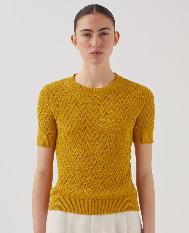 Kurzärmliger Pullover aus Leinen J480 gold flake
