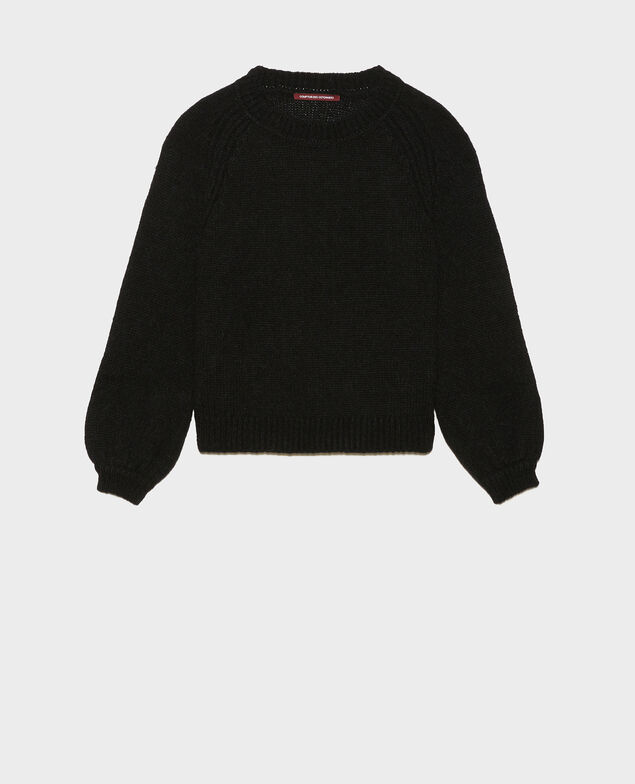 Weiter Wollpullover mit U-Boot-Ausschnitt Black beauty